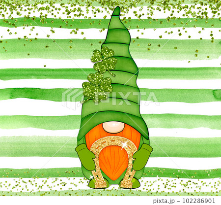 Happy St Patricks Day texture with funny gnome. Stock illustration. Happy St Patricks Day texture with funny gnome. Stock illustration. 102286901