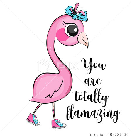 Cute pink flamingo design for greeting cards. 102287136