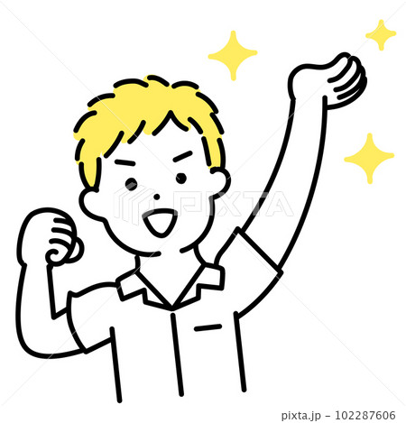 かわいい人物のイラストシリーズ _ 男性の学生 _ 持ち上げる　 102287606