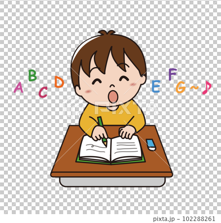 Illustration of a boy writing the alphabet 102288261