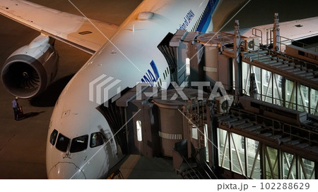 夜の飛行機・機体・羽田空港 102288629