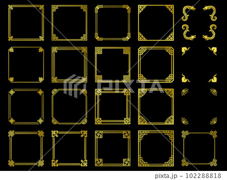 中華風の金の角装飾の正方形フレームセット 中華風の金の角装飾の正方形フレームセット 102288818