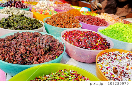 Colorful ingredients of Varanasi Paan that is sweet betel of banaras, India Colorful ingredients of Varanasi Paan that is sweet betel of banaras, India 102289979
