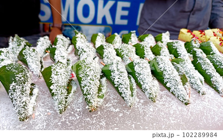 Indian Traditional Meetha Masala Paan for sale at a street market in Lucknow, India. Indian Traditional Meetha Masala Paan for sale at a street market in Lucknow, India. 102289984