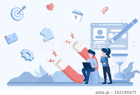 Digital marketing ideas. Magnetic symbols represent attraction to ideas, creativity, advertising, content and social media. Digital marketing ideas. Magnetic symbols represent attraction to ideas, creativity, advertising, content and social media. 102290875
