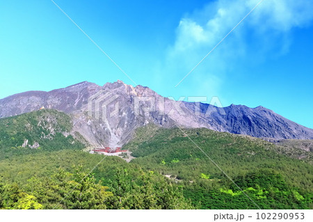 【鹿児島県】晴天の湯之平展望所から見た桜島 102290953