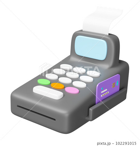 3d payment machine or pos terminal float with credit card, electronic bill payment, invoice or paper check receipt isolated. 3d render illustration 3d payment machine or pos terminal float with credit card, electronic bill payment, invoice or paper check receipt isolated. 3d render illustration 102291015