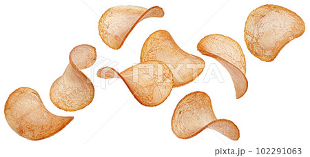 Chicken meat chips isolated on white background 102291063