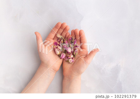 Dry roses in hands for beauty skin 102291379