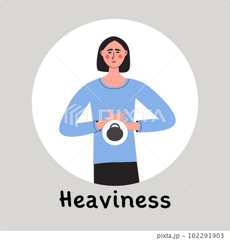 Young woman suffering from heaviness in stomach. Gastritis symptom. Isolated vector medical illustration 102291903