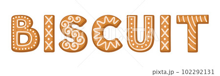 Biscuit Cookie Word with Capital Alphabet Letters as Freshly Baked Christmas Holiday Treat Vector Inscription 102292131