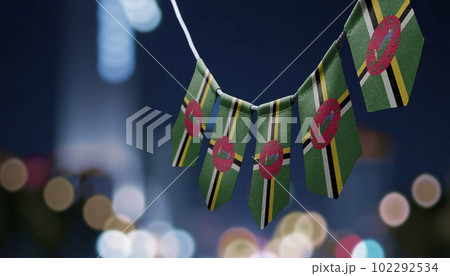A garland of Dominica national flags on an abstract blurred background 102292534