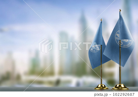 Small flags of the Food and agriculture organization on an abstract blurry background Small flags of the Food and agriculture organization on an abstract blurry background 102292687