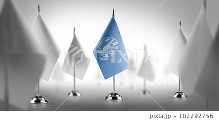 The national flag of the Food and agriculture organization surrounded by white flags 102292756