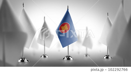 The national flag of the ASEAN surrounded by white flags 102292766