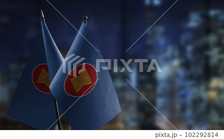Small flags of the ASEAN on an abstract blurry background 102292814