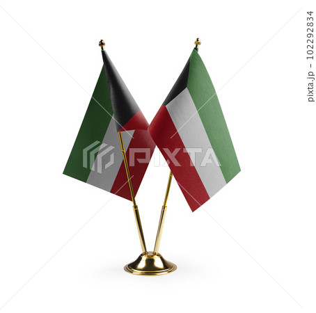 Small national flags of the Kuwait on a white background 102292834