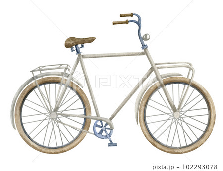 Road Bicycle. Watercolor hand drawn illustration of urban retro classic Bike on isolated white background. drawing of city vintage cute transport with cycle wheels in pastel beige colors for cards. Road Bicycle. Watercolor hand drawn illustration of urban retro classic Bike on isolated white background. drawing of city vintage cute transport with cycle wheels in pastel beige colors for cards. 102293078
