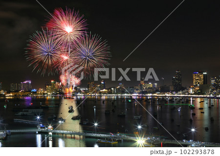 Fireworks show at Pattaya beach. 102293878