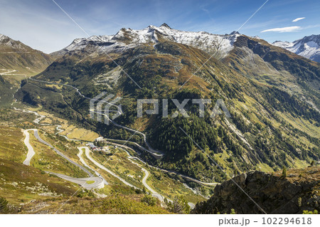 Grimsel and Furka mountain pass, dramatic road with swiss alps, Switzerland Grimsel and Furka mountain pass, dramatic road with swiss alps, Switzerland 102294618