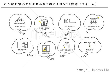 住宅リフォームのこんなお悩みありませんか？のシンプルアイコンセット1、吹き出し、ベクター 102295118
