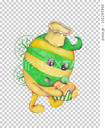 Bee chef with a beautiful cake. Cartoon isolated illustration. Watercolor drawing 102295998