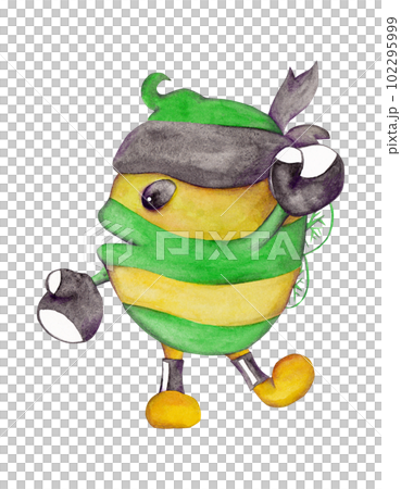Bee boxer in training. Cartoon isolated illustration. Watercolor drawing Bee boxer in training. Cartoon isolated illustration. Watercolor drawing 102295999