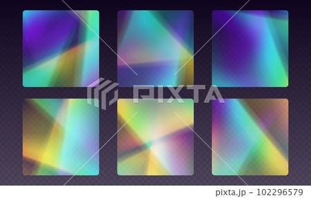 Crystal refraction stickers, leak flare, rainbow sunlight effect, holographic reflections in rounded rectangle shape. 102296579