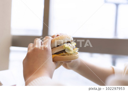 ハンバーガーを食べる女の子 ハンバーガーを食べる女の子 102297953