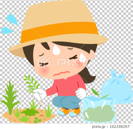 大量の草むしりに疲れている女性 102298267