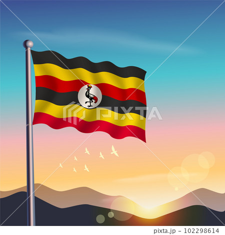 Uganda flag with mountains and morning 102298614