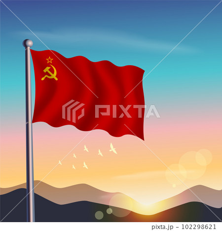 USSR flag with mountains and morning 102298621