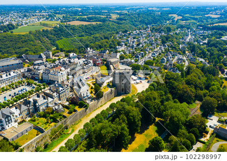 Aerial view of walled Breton town of Dinan, France 102298997