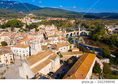 Aerial view of Besalu old town, Spain 102299046