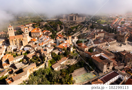 Drone photo of hazy Trujillo, Extremadura, Spain Drone photo of hazy Trujillo, Extremadura, Spain 102299113