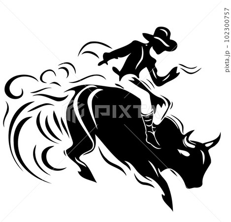 cowboy man riding a bull at a rodeo bull riding black and white silhouette 102300757
