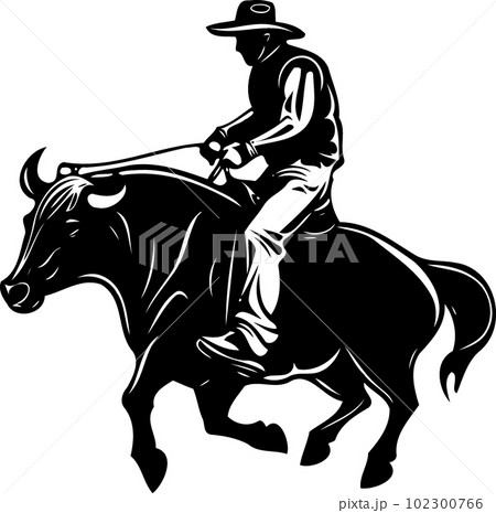 cowboy man riding a bull at a rodeo bull riding black and white silhouette 102300766