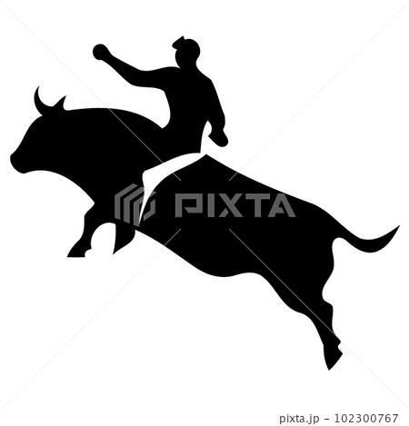 cowboy man riding a bull at a rodeo bull riding black and white silhouette 102300767