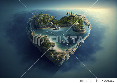 heart shaped island in the ocean - valentine heart 102300863
