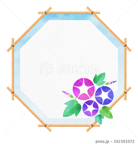 朝顔の八角形フレーム すだれ 夏フレーム 102301072