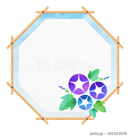 朝顔の八角形フレーム すだれ 夏フレーム 102301076