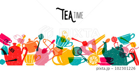 Tea time colorful banner on white background design 102301226