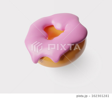 3d Donut pink strawberry glaze glossy plastic realistic icon three dimentional vector illustration 102301281