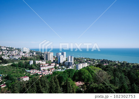 View of the sea and the houses of the city of Sochi. 102302753