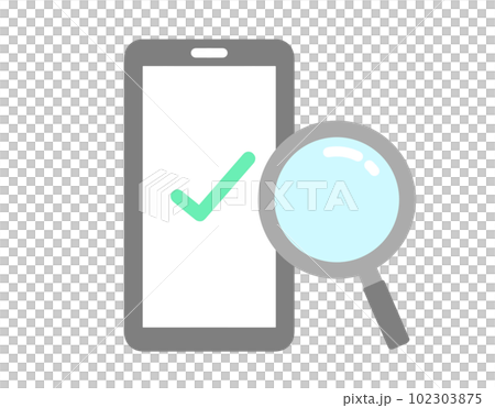 Illustration of a smartphone and a magnifying glass 102303875