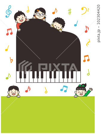 ピアノ　教室　子ども　イラスト　チラシ　背景素材　音符 102304420
