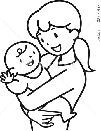 赤ちゃんを抱っこする笑顔の若い母親の上半身 102304458