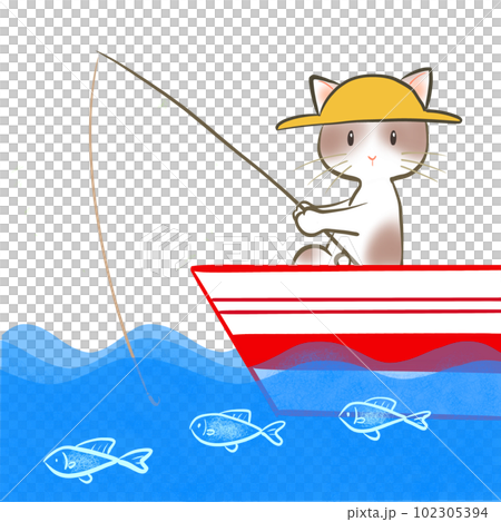 Premium Vector  Boat trip on the river a girl in a hat a cat playing with  fish