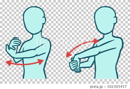 伸展手肘和前臂的人，剪影，線條畫，藍色 102305457