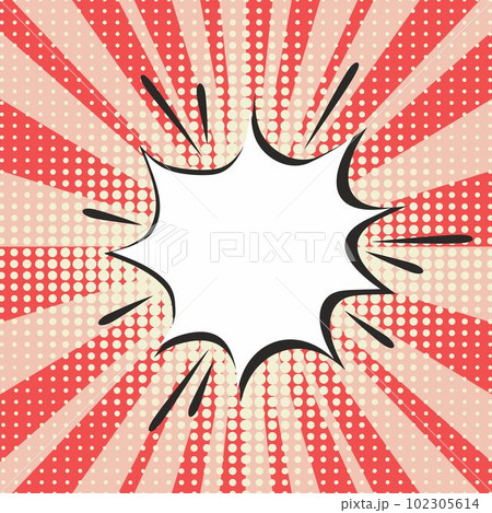 Pop art pattern. Comic background with speech bubble and halftone. Red cartoon retro starburst texture with dots. 102305614